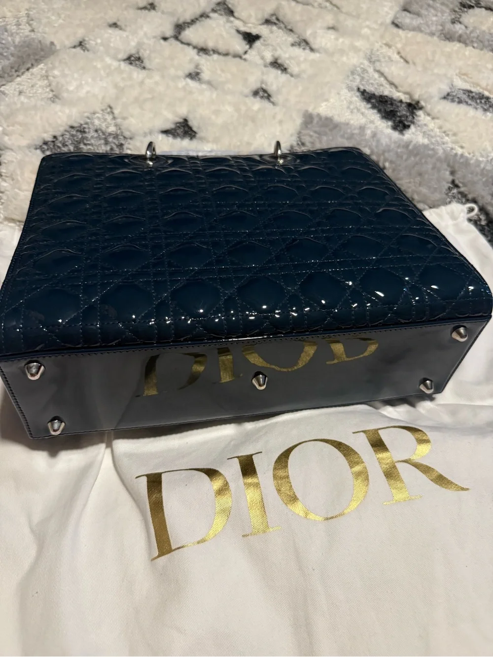 Dior Navy Patent Quilted Tote with CD Charm
